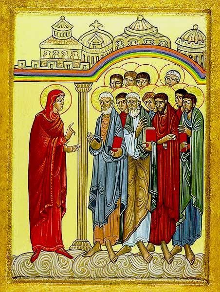 Mary Magdalene announces the Risen Christ icon from St. Albans Psalter