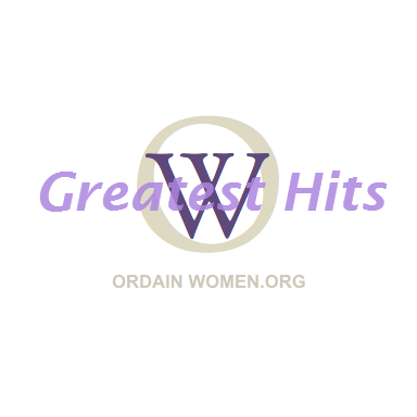 The OW logo with the words "greatest hits" written across it. Below the logo it says ordainwomen.org.